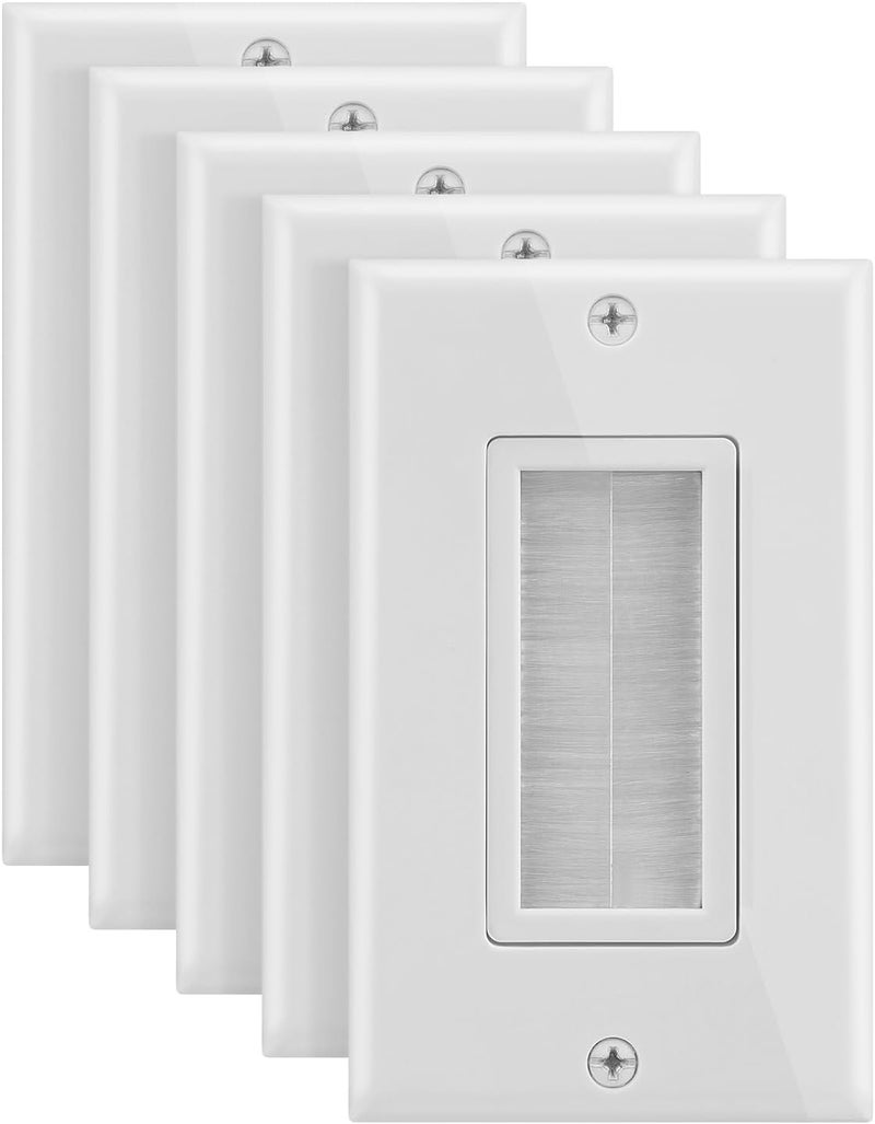 Fosmon 1-Gang Wall Plate (5 Pack), Brush Style Opening Passthrough Low Voltage Cable Plate in-Wall Installation for Speaker Wires, Coaxial Cables, HDMI Cables, or Network/Phone Cables - Image 1