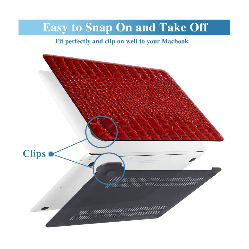 KEROM Compatible for MacBook Air 13 inch Case 2026 M5, 2022-2025 M4/M3/M2 A3449 A3240 A3113 A2681, Textured Luxury Crocodile Aligator Skin Snakeskin PU Leather Hardshell & Keyboard Cover, Burgundy - Image 4