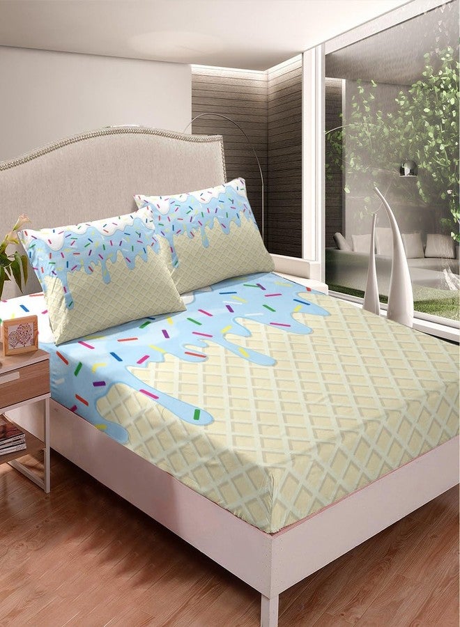 Homewish Ice Cream Bedding Set Twin Size Blue White Cream Cake Bed Set for Girls Teens Bedroom Decor Kids Colorful Candy Fitted Sheet Soft Microfiber Desserts Bed Cover(1 Fitted Sheet+1 Pillow Case) - Image 3