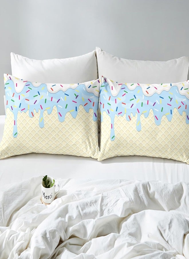 Homewish Ice Cream Bedding Set Twin Size Blue White Cream Cake Bed Set for Girls Teens Bedroom Decor Kids Colorful Candy Fitted Sheet Soft Microfiber Desserts Bed Cover(1 Fitted Sheet+1 Pillow Case) - Image 5