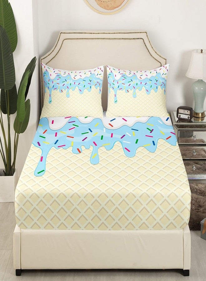 Homewish Ice Cream Bedding Set Twin Size Blue White Cream Cake Bed Set for Girls Teens Bedroom Decor Kids Colorful Candy Fitted Sheet Soft Microfiber Desserts Bed Cover(1 Fitted Sheet+1 Pillow Case) - Image 1