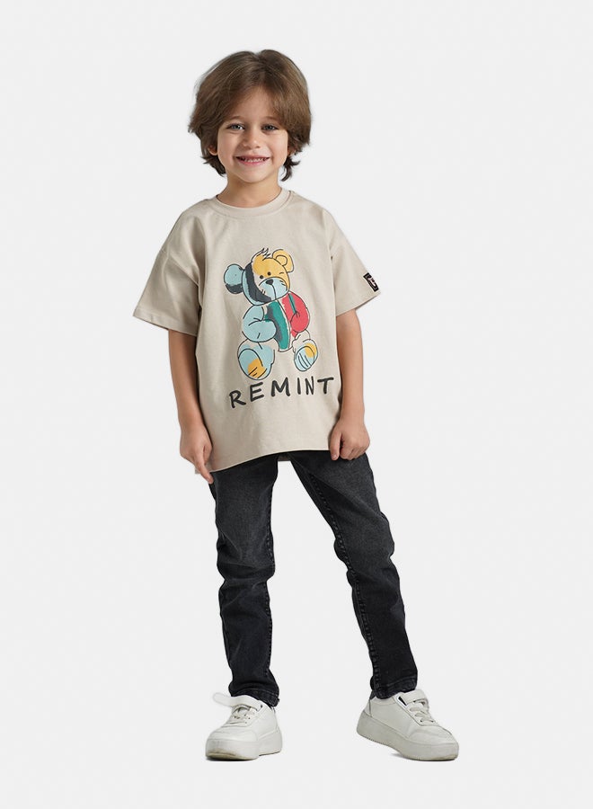 ريمينت تيشرت للاولاد برسمة دبدوب بيج - Image 1