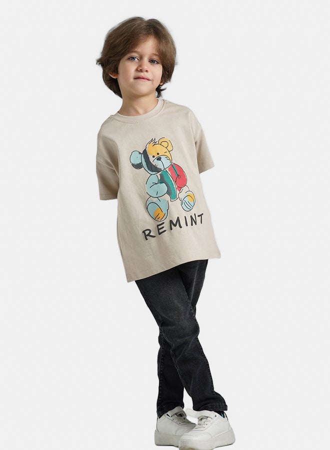 ريمينت تيشرت للاولاد برسمة دبدوب بيج - Image 2