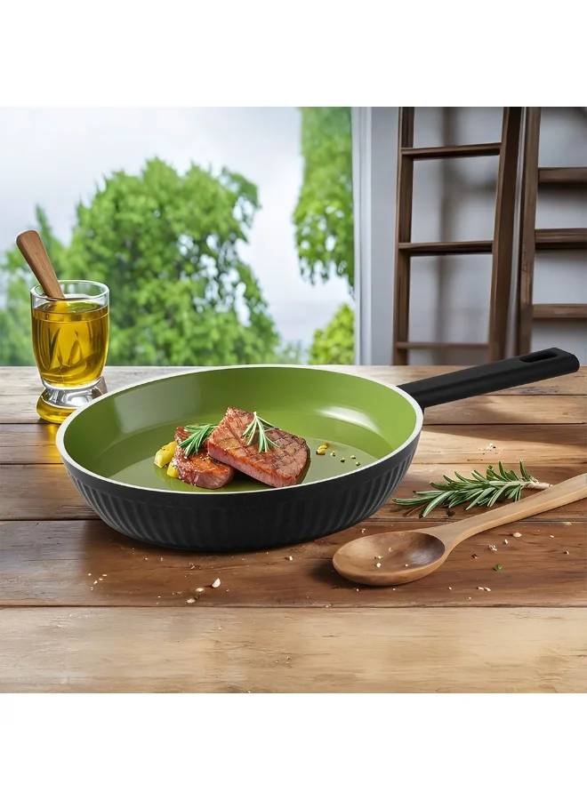 DANUBE HOME Lines Fry Pan Black 26 CM Titanium Teflon Coating PFOA Free – Non-Stick Cooking Pan for Home, Kitchen, Gas & Electric Stove – Durable, Scratch-Resistant, Easy Clean Frying Pan