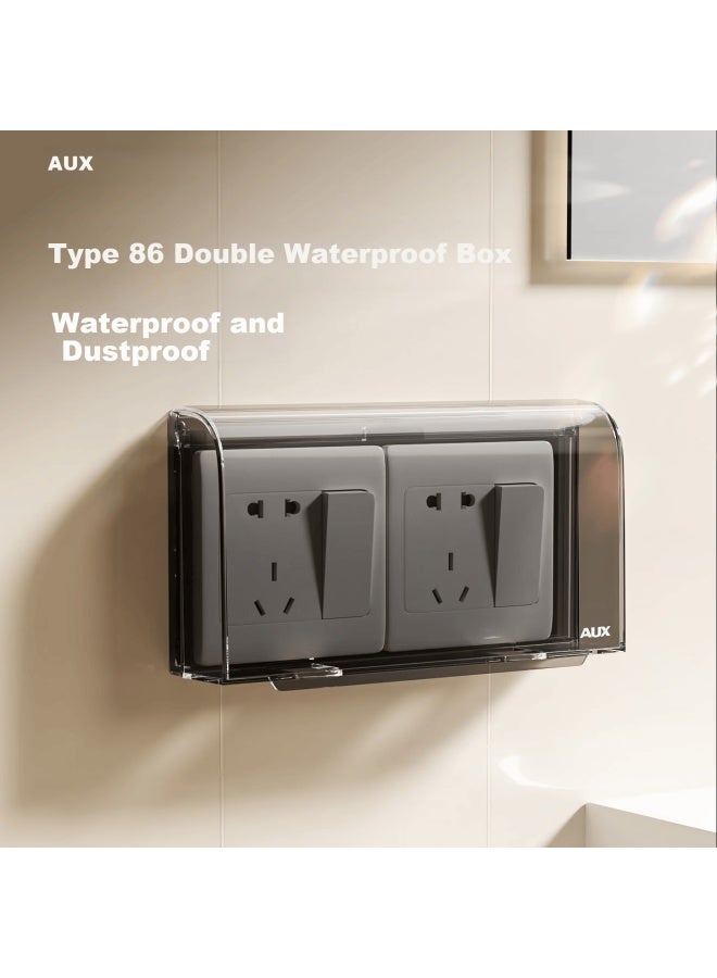 Aux 86 Switch Socket Panel Waterproof Cover Electric Leakage Bathroom Waterproof Box Shower Protective Plug Water Blocking Box Double Gang White - Image 1