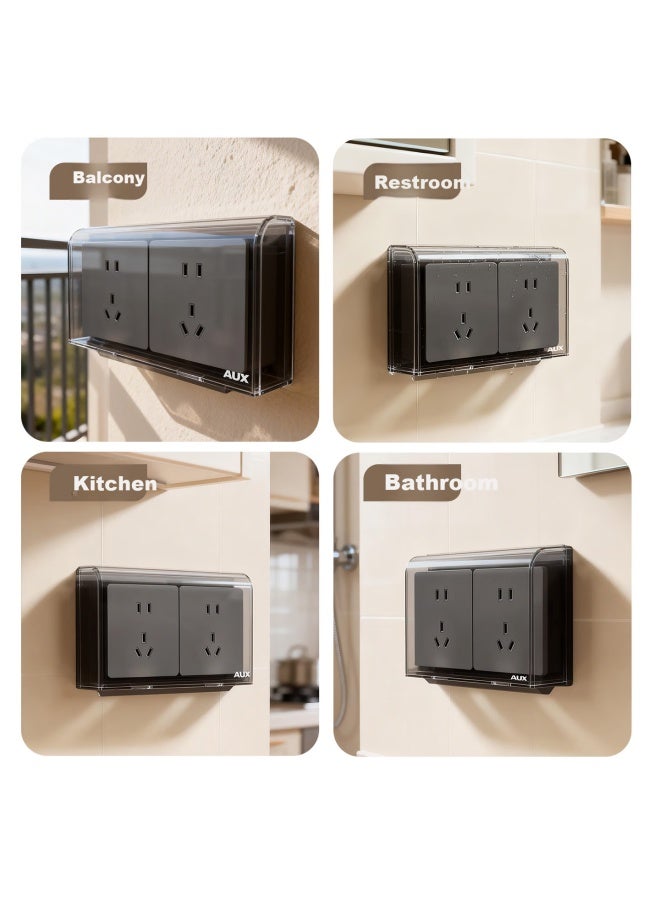 Aux 86 Switch Socket Panel Waterproof Cover Electric Leakage Bathroom Waterproof Box Shower Protective Plug Water Blocking Box Double Gang White - Image 3