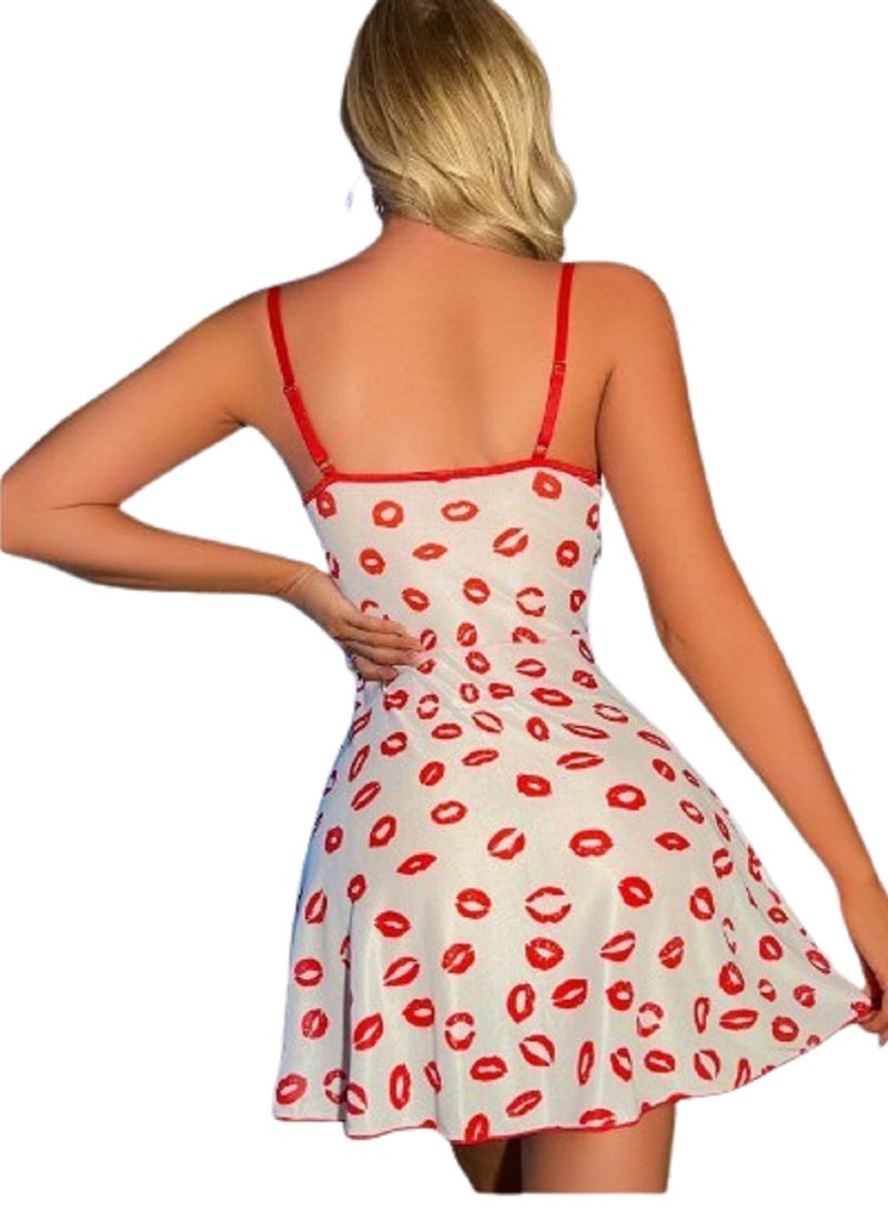 Women Babydoll Tulle with Heart Print and Lace Trim Sides  - Image 2