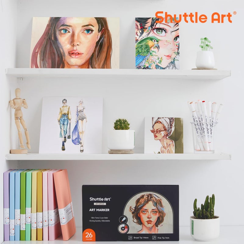 Shuttle Art 26 Colors Skin Tone&Hair Art Markers, Dual Tip Alcohol Based Flesh-Color Marker Pen Set Contains 1 Blender Perfect for Kids & Adults Portrait,Comic, Anime, Manga, Illustration - Image 5