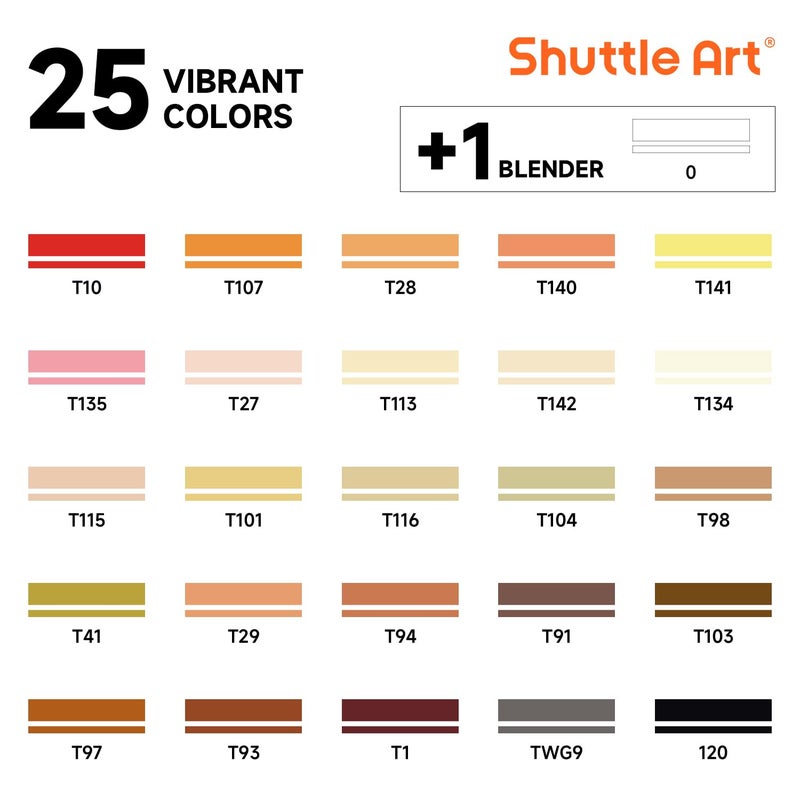 Shuttle Art 26 Colors Skin Tone&Hair Art Markers, Dual Tip Alcohol Based Flesh-Color Marker Pen Set Contains 1 Blender Perfect for Kids & Adults Portrait,Comic, Anime, Manga, Illustration - Image 2