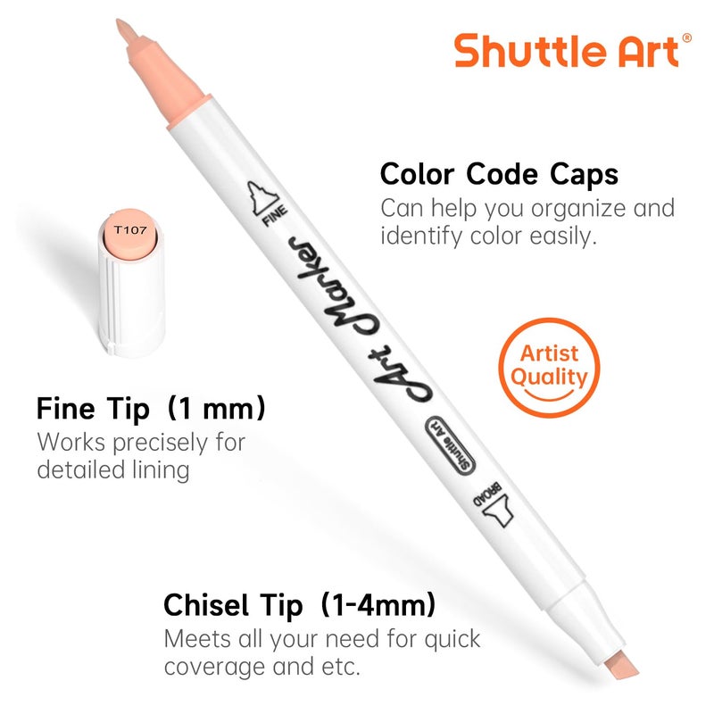 Shuttle Art 26 Colors Skin Tone&Hair Art Markers, Dual Tip Alcohol Based Flesh-Color Marker Pen Set Contains 1 Blender Perfect for Kids & Adults Portrait,Comic, Anime, Manga, Illustration - Image 3