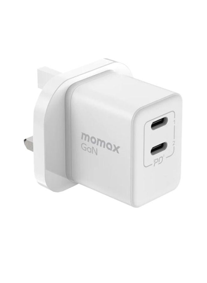 Momax One Plug GaN 35W 2-Port Mini Fast Charger 2 USB-C port - White - Image 1