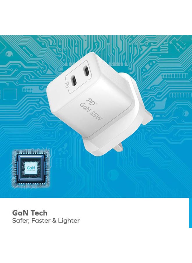 Momax One Plug GaN 35W 2-Port Mini Fast Charger 2 USB-C port - White - Image 2