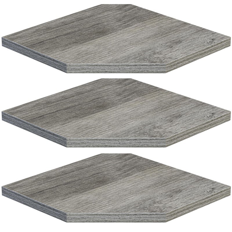 Fun Memories Corner Shelf Wall Mount, Floating Corner Shelves, Set of 3 Corner Wall Shelf Organizer, Rustic Wood Wall Storage Display Shelves for Living Room Bedroom Bathroom Kitchen, Rustic Grey - Image 1