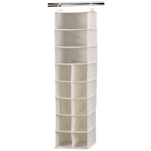 Household Essentials Hanging Shoe Organizer, Natural Canvas, With Clothes Storage, 10 Pockets and 3 Shelves, Collapsible, Cream - Image 1