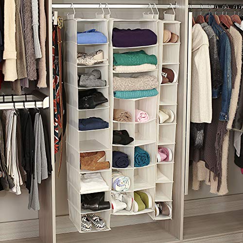Household Essentials Hanging Shoe Organizer, Natural Canvas, With Clothes Storage, 10 Pockets and 3 Shelves, Collapsible, Cream - Image 3