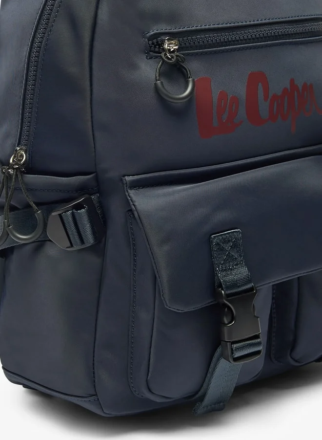 Lee Cooper Logo Print Backpack with Adjustable Straps and Zip Closure - 29x13x41 cm