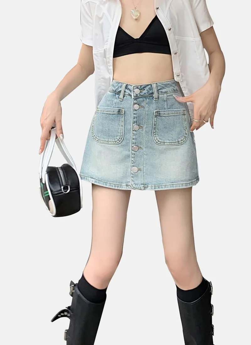 YUNIQEE Blue Solid Denim Mini Skirt