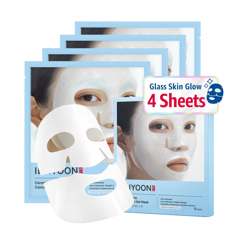 Illiyoon Ceramide Ato Concentrate Gel Face Mask | 34g x 4ea, Ceramide & Collagen Hydrating Overnight Hydrogel Mask with Hyaluronic Acid, Korean Pore Tightening Sleep Mask, Glass Skin Glow - Image 1
