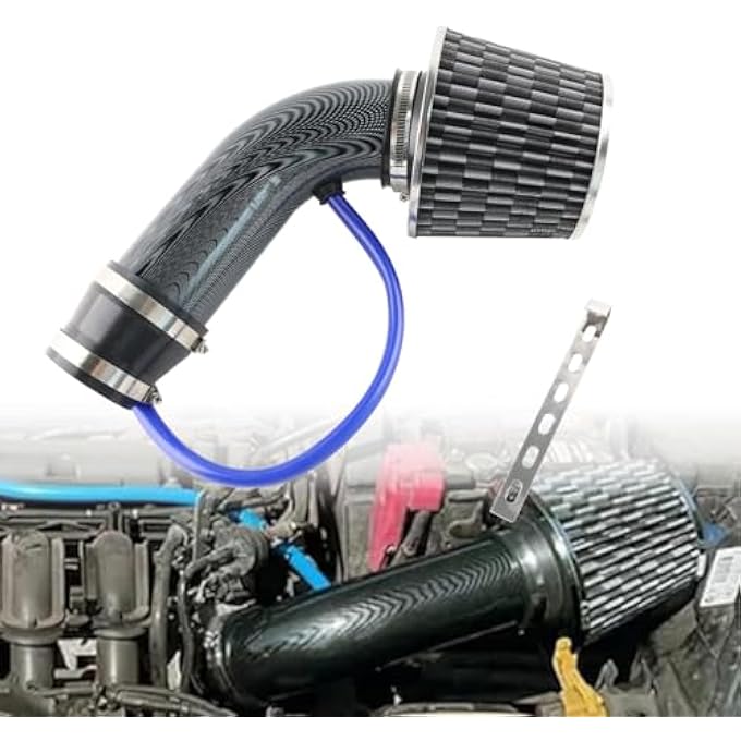 VVORHSBELL Universal Air Intake Filter Kit,3" 76mm Cone Alumimum Car Cold Air Intake Filter Induction Kit Pipe Hose System for Car Automobile RacingCarbon Pattern - Image 1