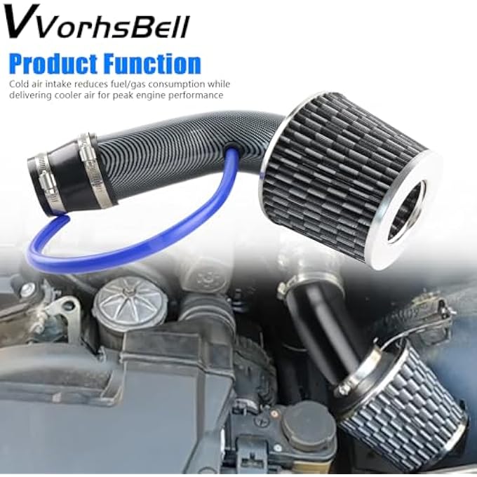 VVORHSBELL Universal Air Intake Filter Kit,3" 76mm Cone Alumimum Car Cold Air Intake Filter Induction Kit Pipe Hose System for Car Automobile RacingCarbon Pattern - Image 5