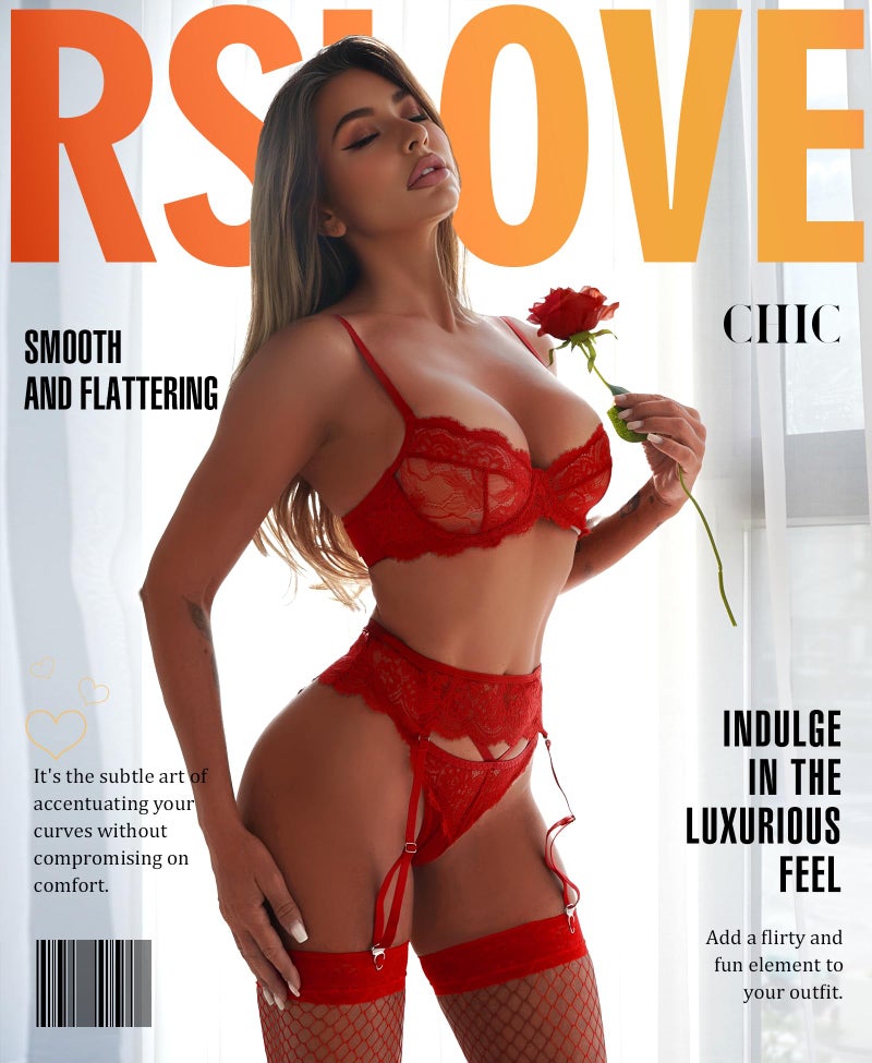 RSLOVE Lingerie Set for Women Sexy - Corset And Panty Outfits 3 Piece Lace Push Up Underwire with Garter Bra And Panty Sets Bodysuit Redï¼Œ S - Image 2