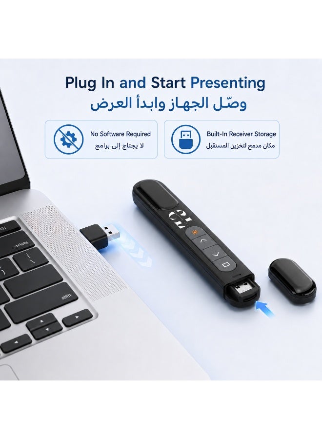 الحياة الإبداعية كرييتف لايف جهاز تحكم لاسلكي للعروض التقديمية بتردد 2.4 جيجاهرتز مع مؤشر ليزر أحمر ومستقبل USB، للتحكم بالصفحات ومستوى الصوت، مدى لاسلكي 30 متر، متوافق مع ويندوز وماك ولينكس، أسود - Image 5