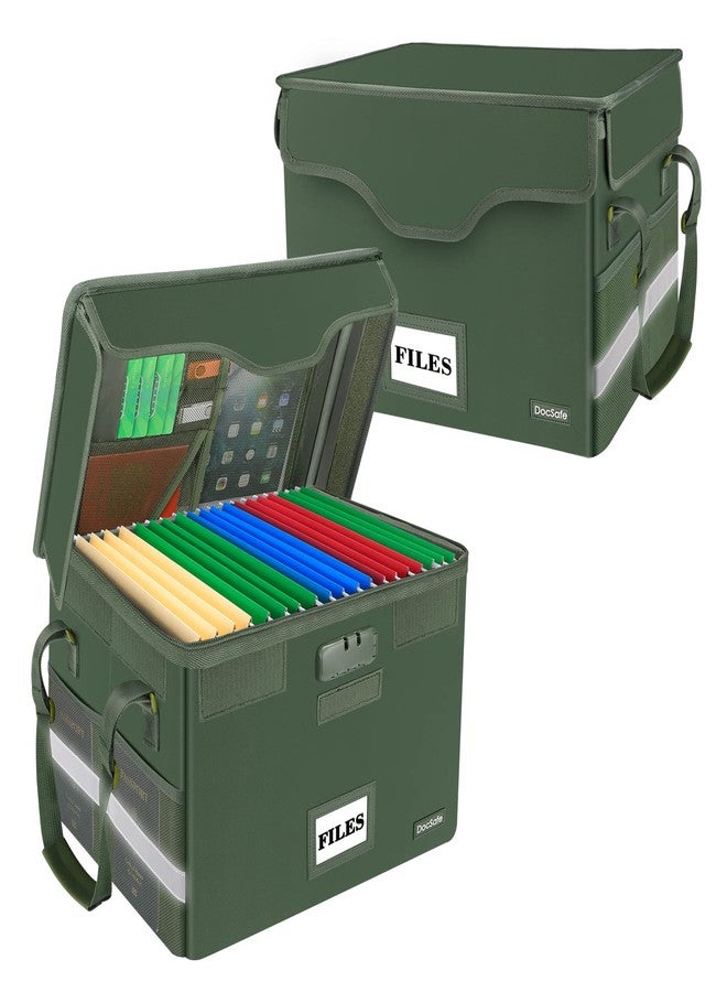 DocSafe File Box Fireproof Document Box with Lock,File Storage Organizer Box with Insert Mesh Pockets,Green,2 Pack - Image 1