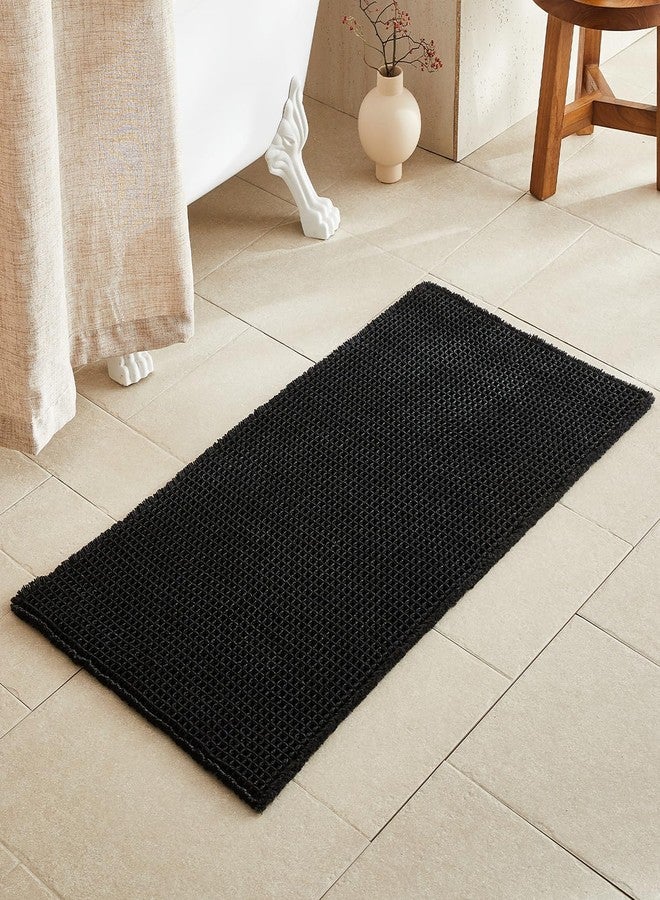 TYUU Black Bathroom Rug, Waffle Bath Mat Non Slip Washable Super Absorbent Quick Dry Boho Farmhouse Bathroom Decor, 48"x24" Black - Image 1