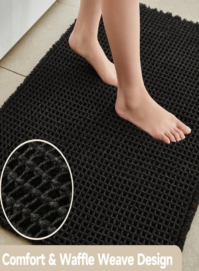 TYUU Black Bathroom Rug, Waffle Bath Mat Non Slip Washable Super Absorbent Quick Dry Boho Farmhouse Bathroom Decor, 48"x24" Black - Image 3