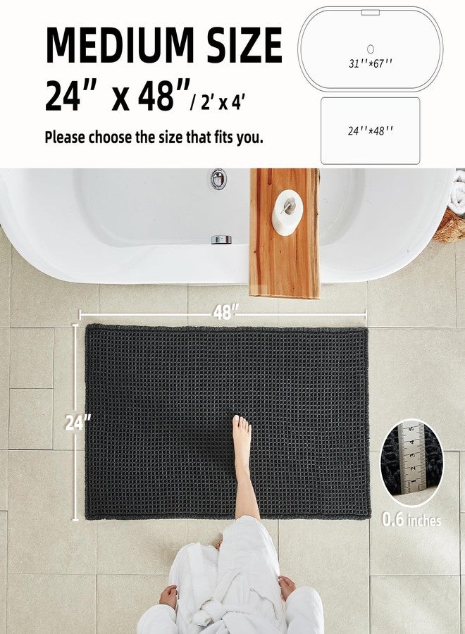 TYUU Black Bathroom Rug, Waffle Bath Mat Non Slip Washable Super Absorbent Quick Dry Boho Farmhouse Bathroom Decor, 48"x24" Black - Image 2