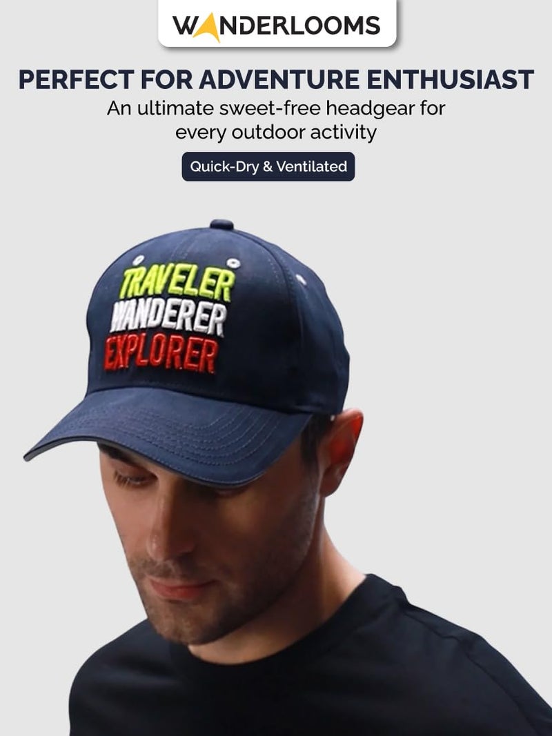 WANDERLOOMS Unisex Cotton Nomad Odyssey Baseball Navy Blue Cap Stylish | Adjustable Strip Caps | Quick Dry Cap - Image 5