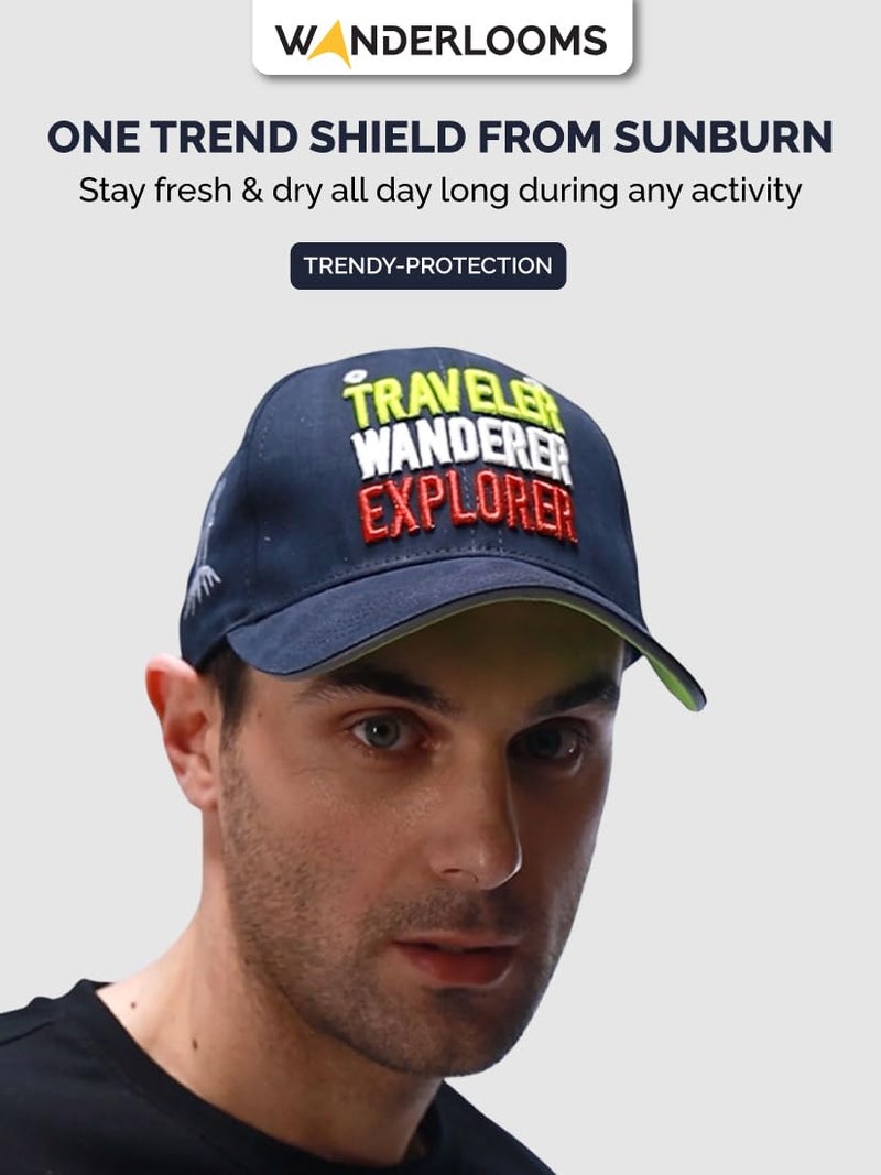 WANDERLOOMS Unisex Cotton Nomad Odyssey Baseball Navy Blue Cap Stylish | Adjustable Strip Caps | Quick Dry Cap - Image 3