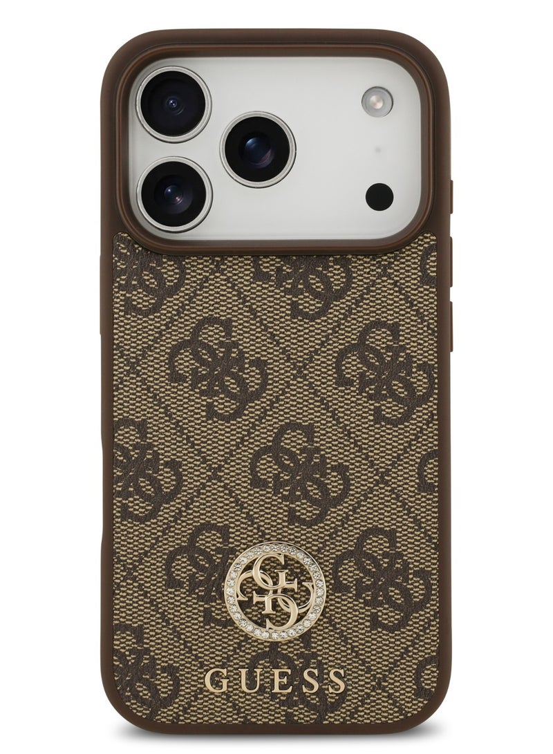 GUESS iPhone 17 Pro Max MagSafe 4G PU Leather Case with Classic & Strass Logo / Drop Protection / Slim Profile / Easy Snap-On / Comfortable Grip - Brown - Image 1