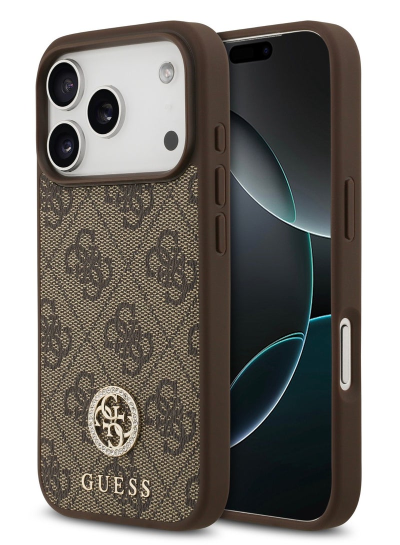 GUESS iPhone 17 Pro Max MagSafe 4G PU Leather Case with Classic & Strass Logo / Drop Protection / Slim Profile / Easy Snap-On / Comfortable Grip - Brown - Image 2
