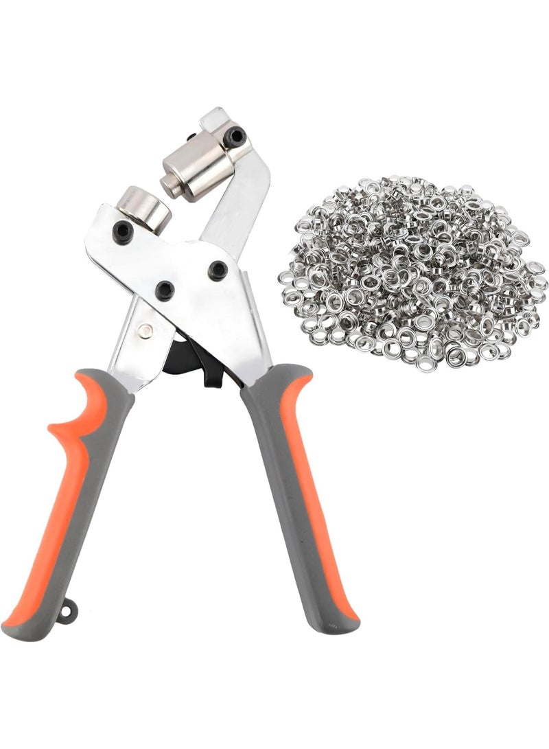 jaexest Grommet Handheld Hole Punch Plier – Portable Manual Grommet Punching Machine – Includes 500pcs 3/8 Inch (10mm) Silver Grommets Eyelets – DIY Craft Tool for Fabric, Leather, Canvas, Tarps - Image 1