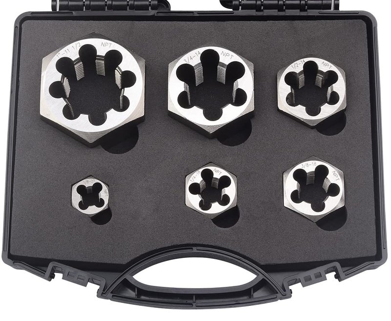Kaimex NPT Pipe Hex Die Set 6 Pcs Cartbon Steel 1/8"-27 1/4"-18 3/8"-18 1/2"-14 3/4"-14 1"-11 1/2 - Image 1