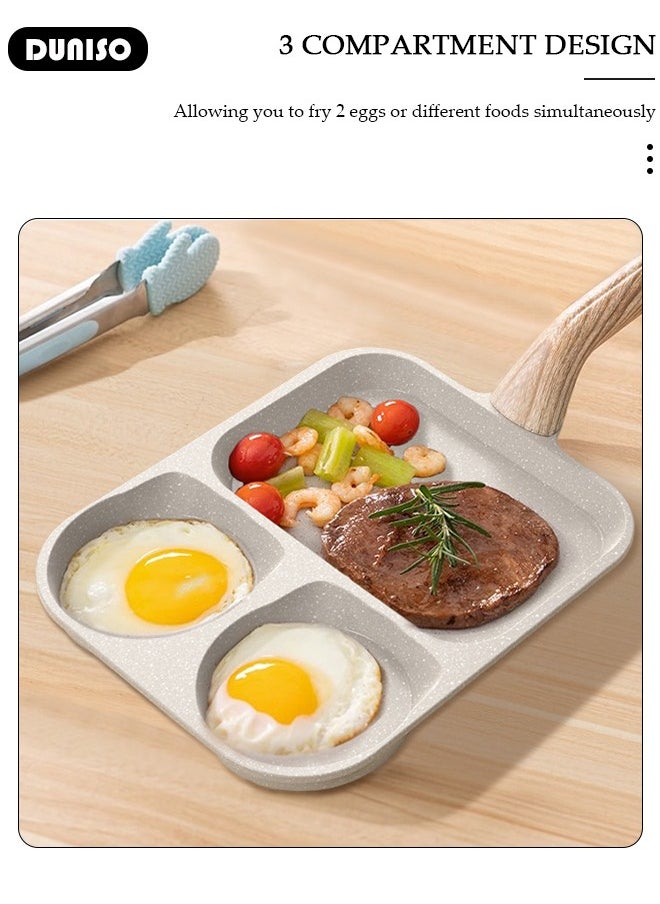 DUNISO Egg Steak Frying Pan, 3 in 1 Nonstick Pancake Omelette Pan for Gas and Induction Stove,Ergonomic Handle Stain Resistant,Cookware Omelette Pan for Healthy Breakfast Cooking  - Image 3
