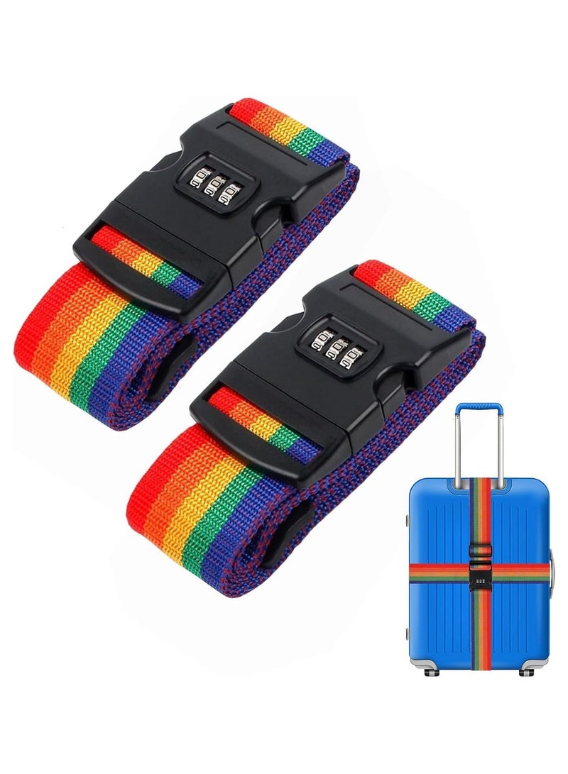 2pcs 5cm Luggage Straps with Password Lock Buckle, Multicolor Luggage Straps with Lock and Buckle Belt Length 180cm, Travel Luggage Straps Easily Recognizable  - Image 1