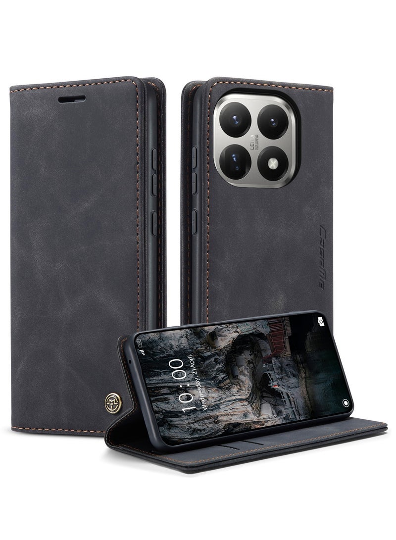 CaseMe For Xiaomi 15T Cover, PU Leather Flip Cover with Card Holder, RFID Blocking Magnetic Closure, Foldable Stand, Shockproof Protective Phone Case - Image 1