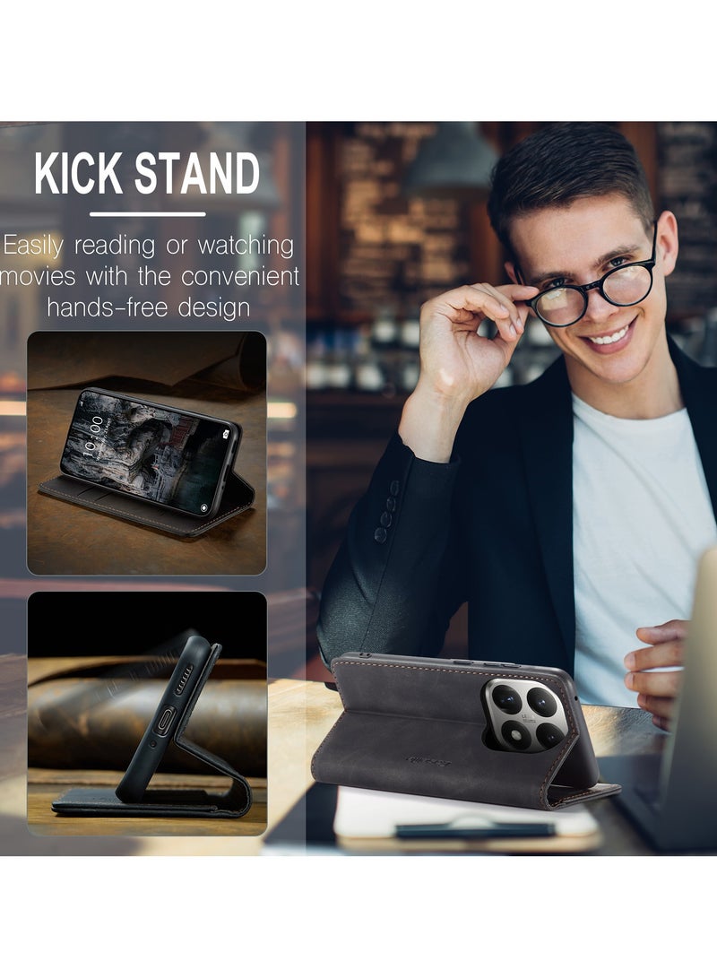 CaseMe For Xiaomi 15T Cover, PU Leather Flip Cover with Card Holder, RFID Blocking Magnetic Closure, Foldable Stand, Shockproof Protective Phone Case - Image 5