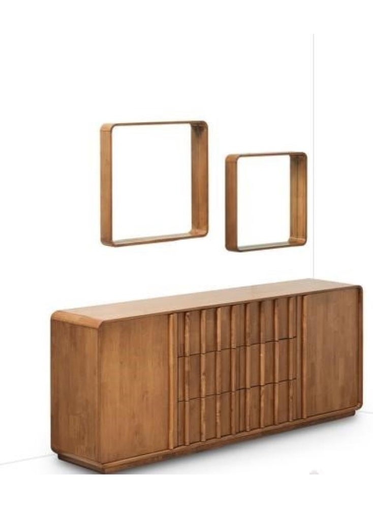 Miro Modern Buffet Table with Mirror, Brown 200x45x85 cm, Made of Wood and Mirror – Perfect for Entryway Reception