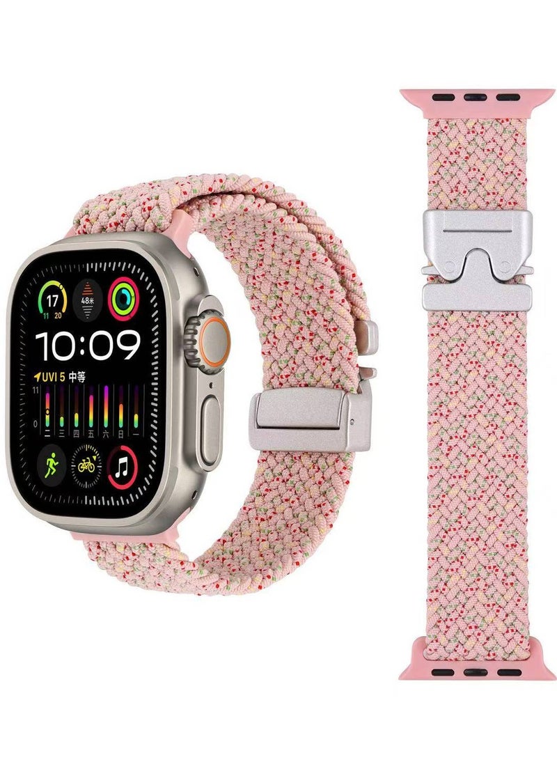 SZOXST Compatible for Apple Watch Band 49mm 46mm 45mm 44mm 42mm Elastic Nylon Braided Secure & Comfortable Stretchy Strap for Women Men,Parachute Buckle Bands for iWatch Ultra 3/2/1 Series 11 10 9 8 7 6 5 4 3 SE Starlight Pink - Image 2