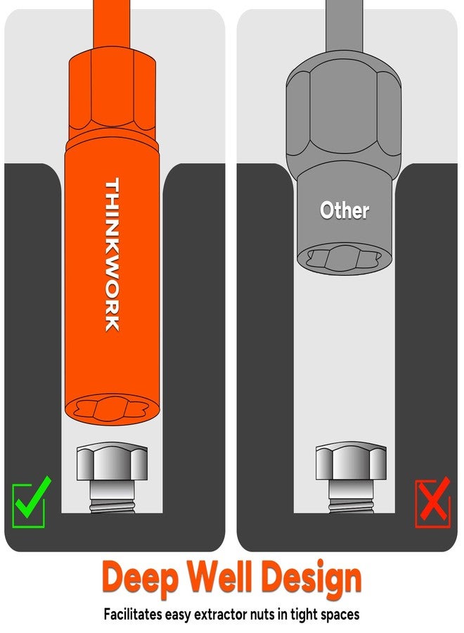 THINKWORK 1/2 Inch Drive Lug Nut Extractor Set, Large Sizes, 10pcs Wheel Lock Removal Kit, Deep Lug Nut Removal Tool for Damaged, Stripped, Rusted, Broken, Rounded Bolts, Nuts - Image 2