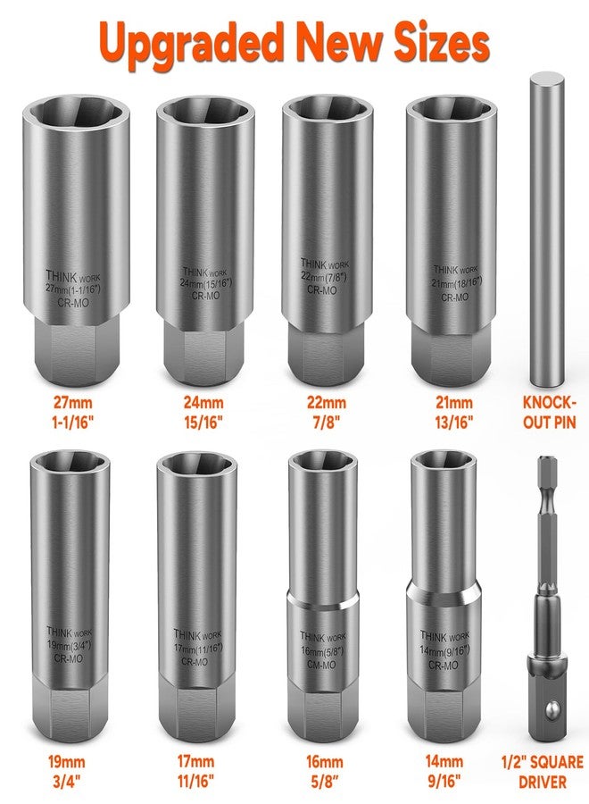 THINKWORK 1/2 Inch Drive Lug Nut Extractor Set, Large Sizes, 10pcs Wheel Lock Removal Kit, Deep Lug Nut Removal Tool for Damaged, Stripped, Rusted, Broken, Rounded Bolts, Nuts - Image 4