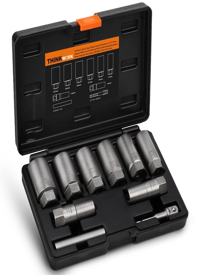 THINKWORK 1/2 Inch Drive Lug Nut Extractor Set, Large Sizes, 10pcs Wheel Lock Removal Kit, Deep Lug Nut Removal Tool for Damaged, Stripped, Rusted, Broken, Rounded Bolts, Nuts - Image 1