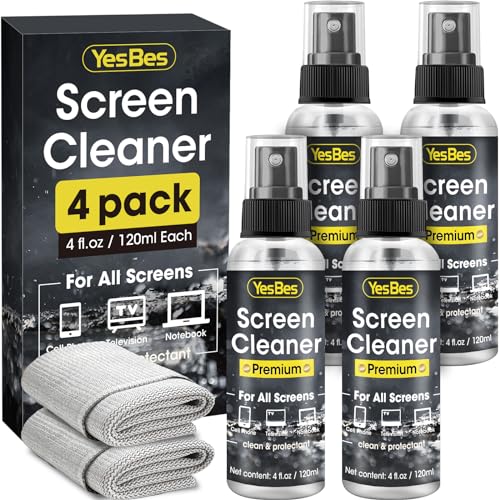 YesBes Screen Cleaner Spray 16oz (4oz x 4 Pack) - TV Screen Cleaner Spray and 2 Microfiber Cloths, Computer Screen Cleaner & Car Screen Cleaner for TV, Monitor, Laptop, MacBook, iPad - Image 1
