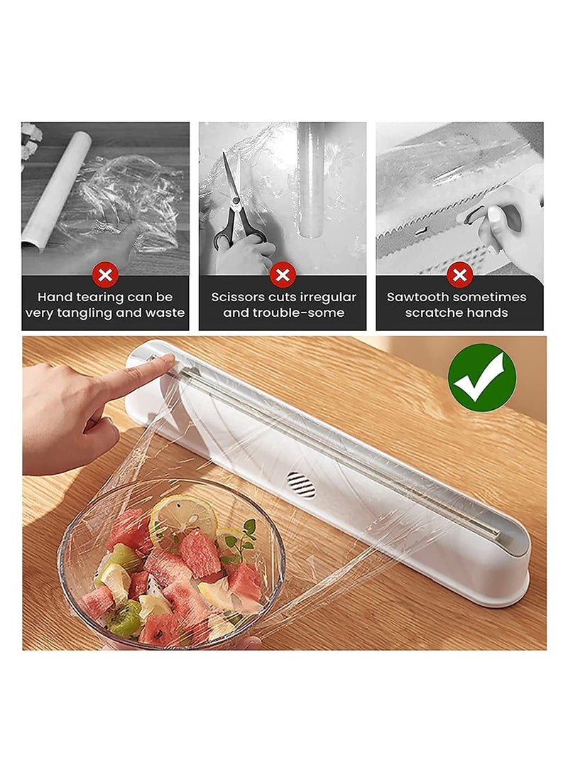 Cling Film Dispenser with Cutter Reusable Plastic Food Wrap Dispenser Cutter for Cling Film, Tin Foil, Kitchen Wall-Mounted Cling Film Storage and Cutting Box, With 1 Box of Plastic Wrap - Image 2
