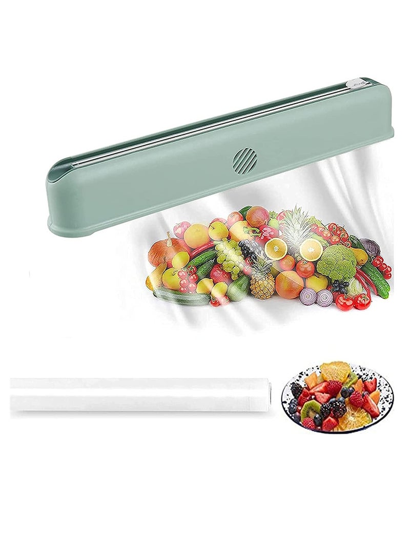 Cling Film Dispenser with Cutter Reusable Plastic Food Wrap Dispenser Cutter for Cling Film, Tin Foil, Kitchen Wall-Mounted Cling Film Storage and Cutting Box, With 1 Box of Plastic Wrap - Image 1