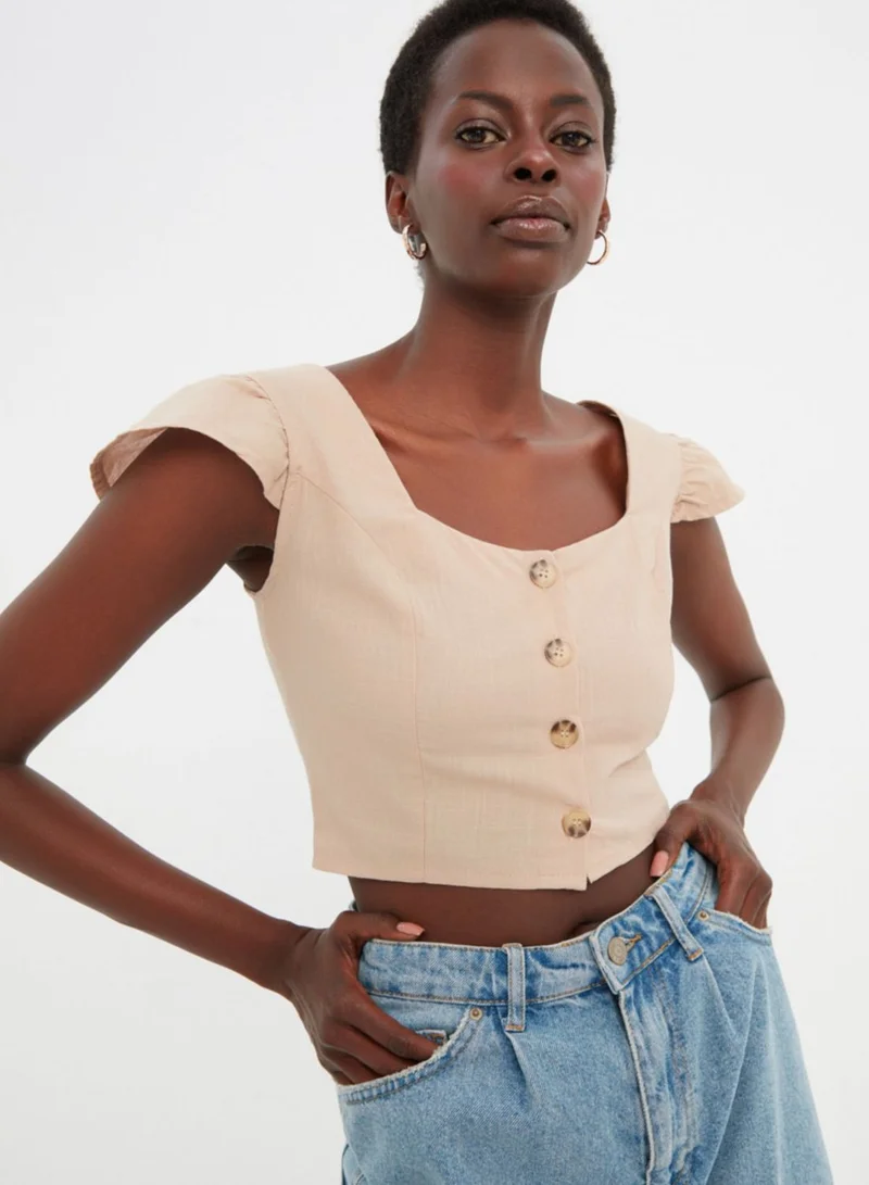 Button Detail Crop Top