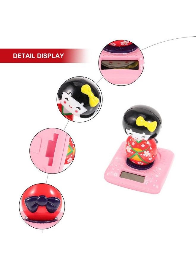 Amosfun - Solar Powered Bobble Shaking Head Dancing Toy Japanese Kokeshi Doll Figurines Statues Car Dash Board Decorations Red - Image 1